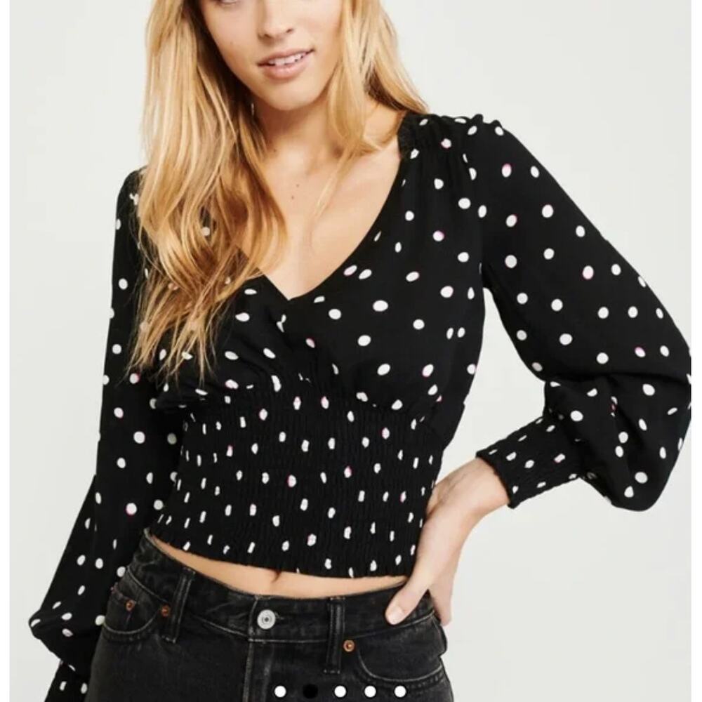 NWT Abercrombie Smocked Waist Polka Dot Blouse sz. S